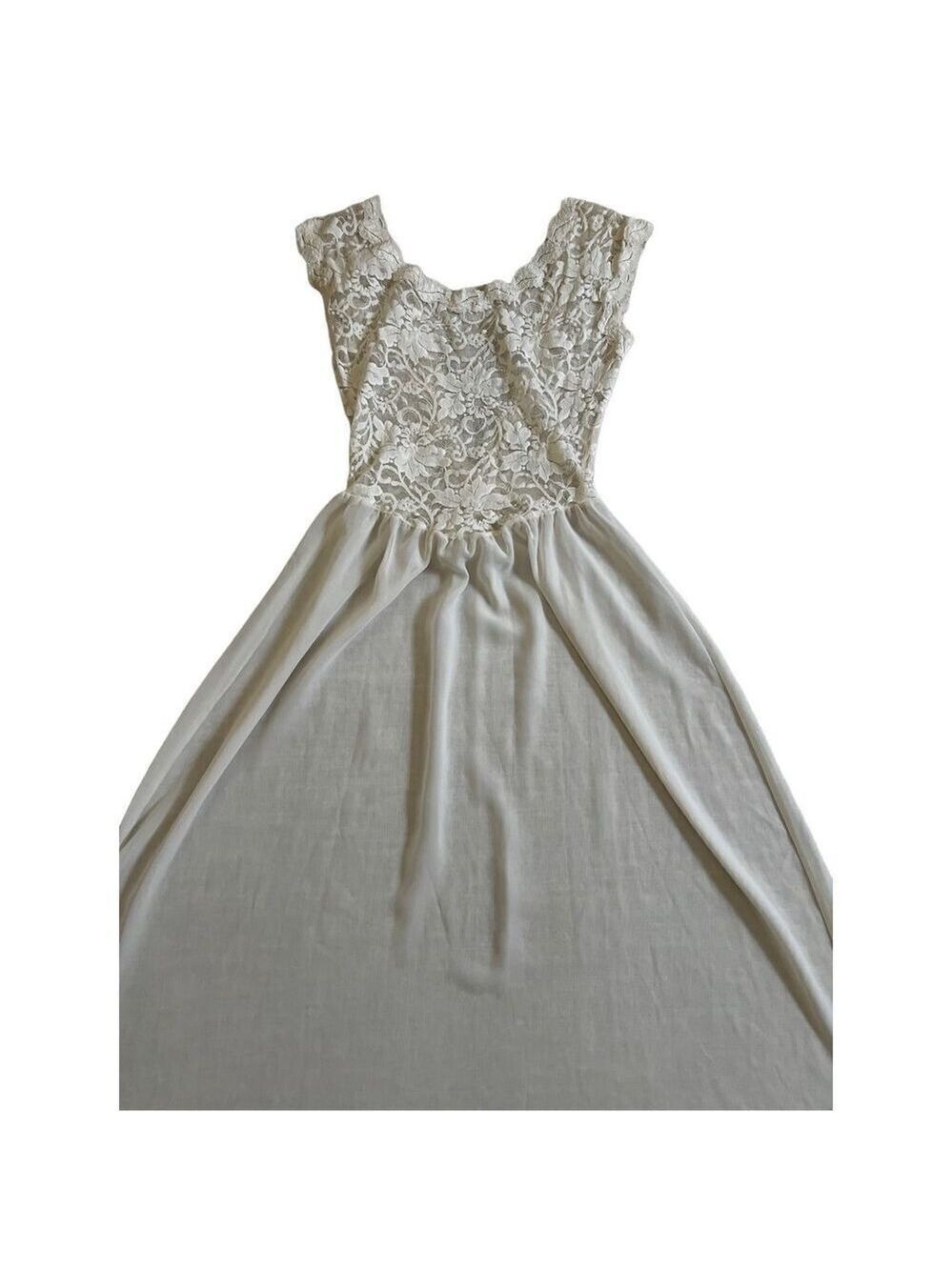 90’ Vintage Victoria's Secret Maxi Dress Nightgown Ivory Floral Lace Plunge Back - Picture 5 of 10